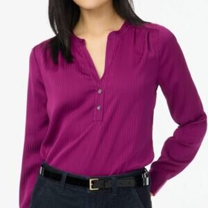 J. Crew Womens Shadow Striped Popover Placket Blouse Size XS Career Office Siren